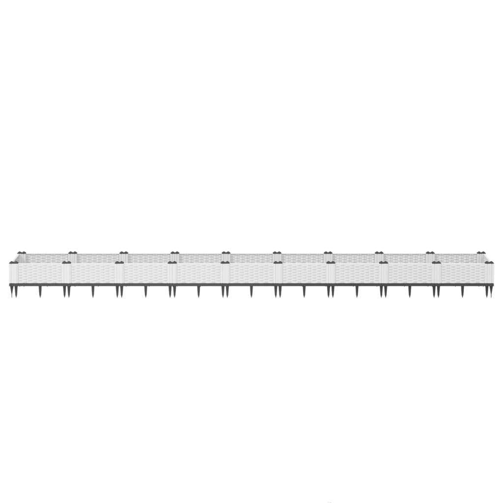 Garden Planter with Stakes White 362.5x42.5x28.5 cm PP