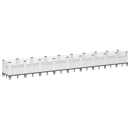 Garden Planter with Stakes White 363.5x43.5x43.5 cm PP