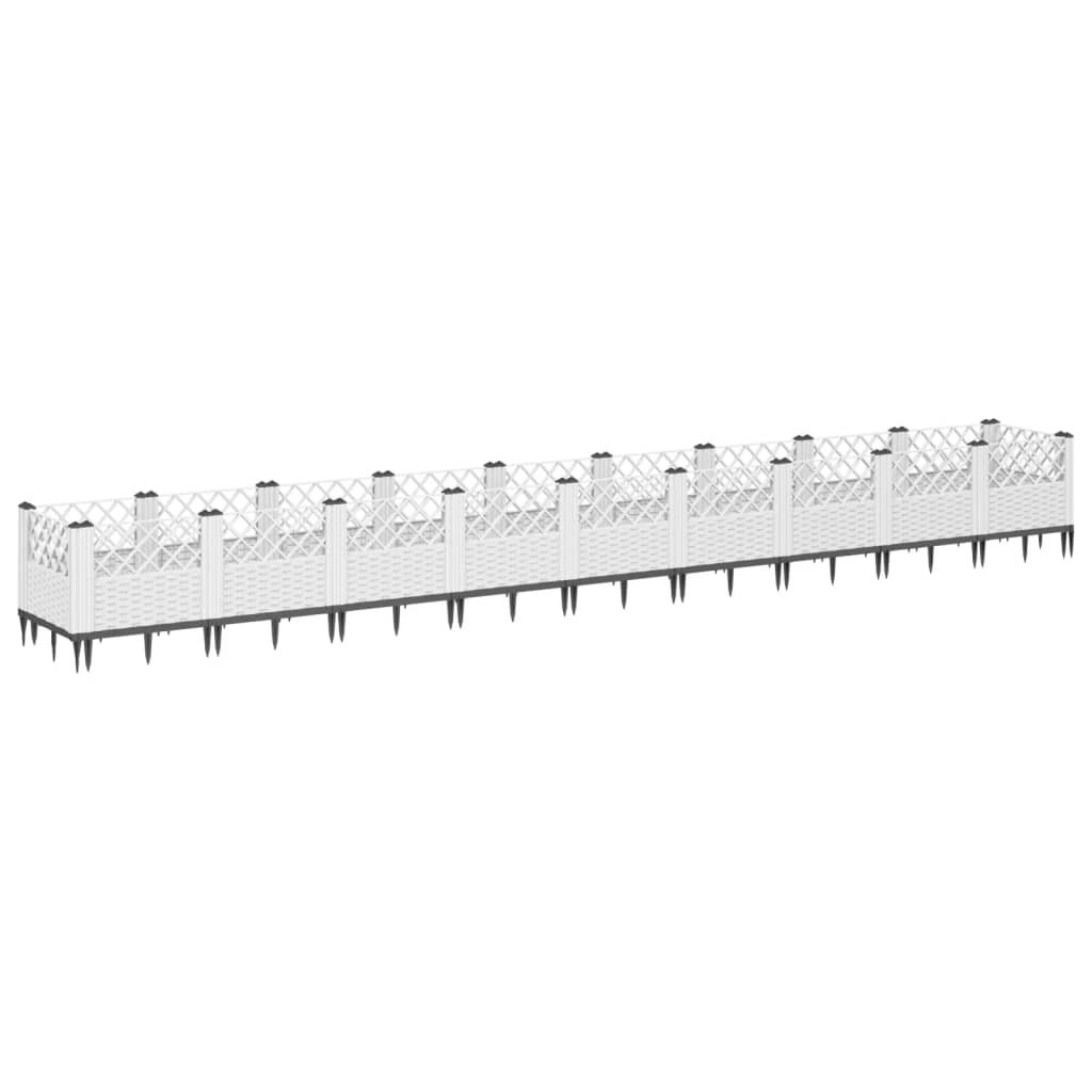 Garden Planter with Stakes White 363.5x43.5x43.5 cm PP