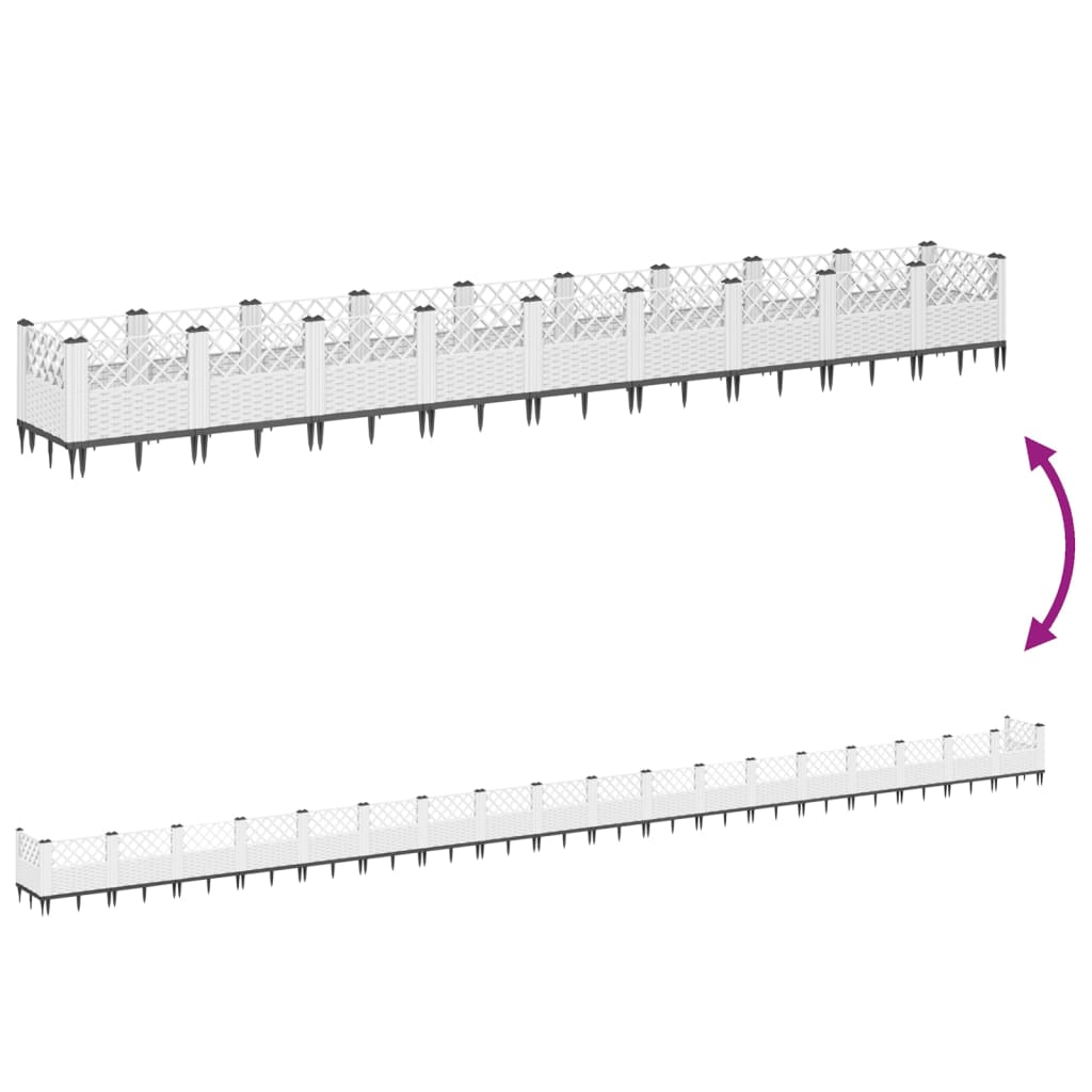 Garden Planter with Stakes White 363.5x43.5x43.5 cm PP