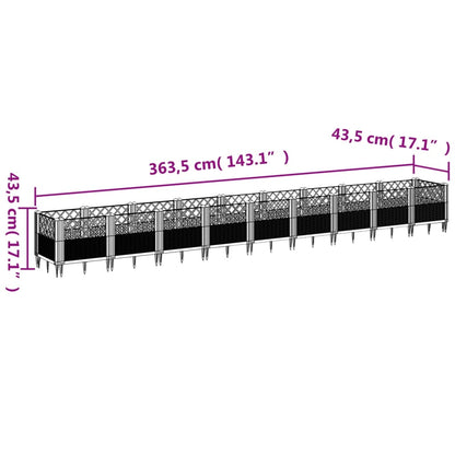 Garden Planter with Stakes White 363.5x43.5x43.5 cm PP