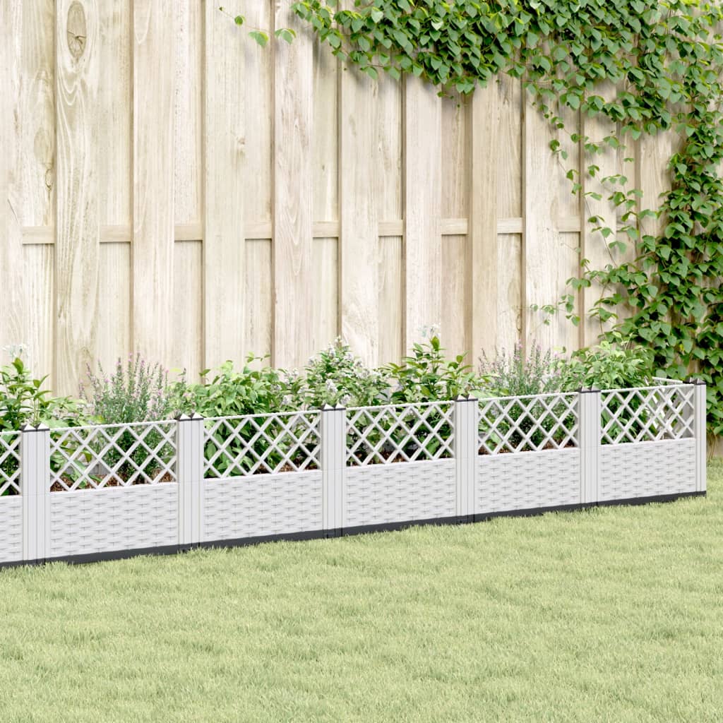 Garden Planter with Stakes White 363.5x43.5x43.5 cm PP