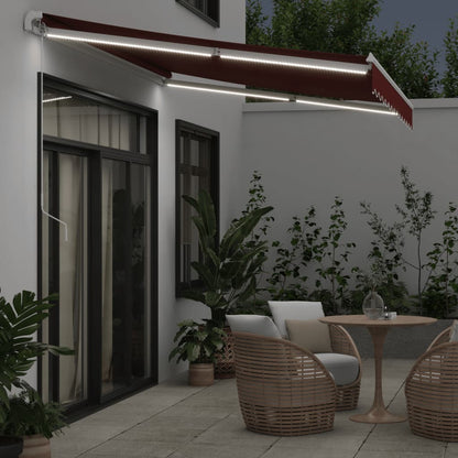 Tenda da Sole Retrattile Manuale con LED Bordò 350x250 cm | homemem39