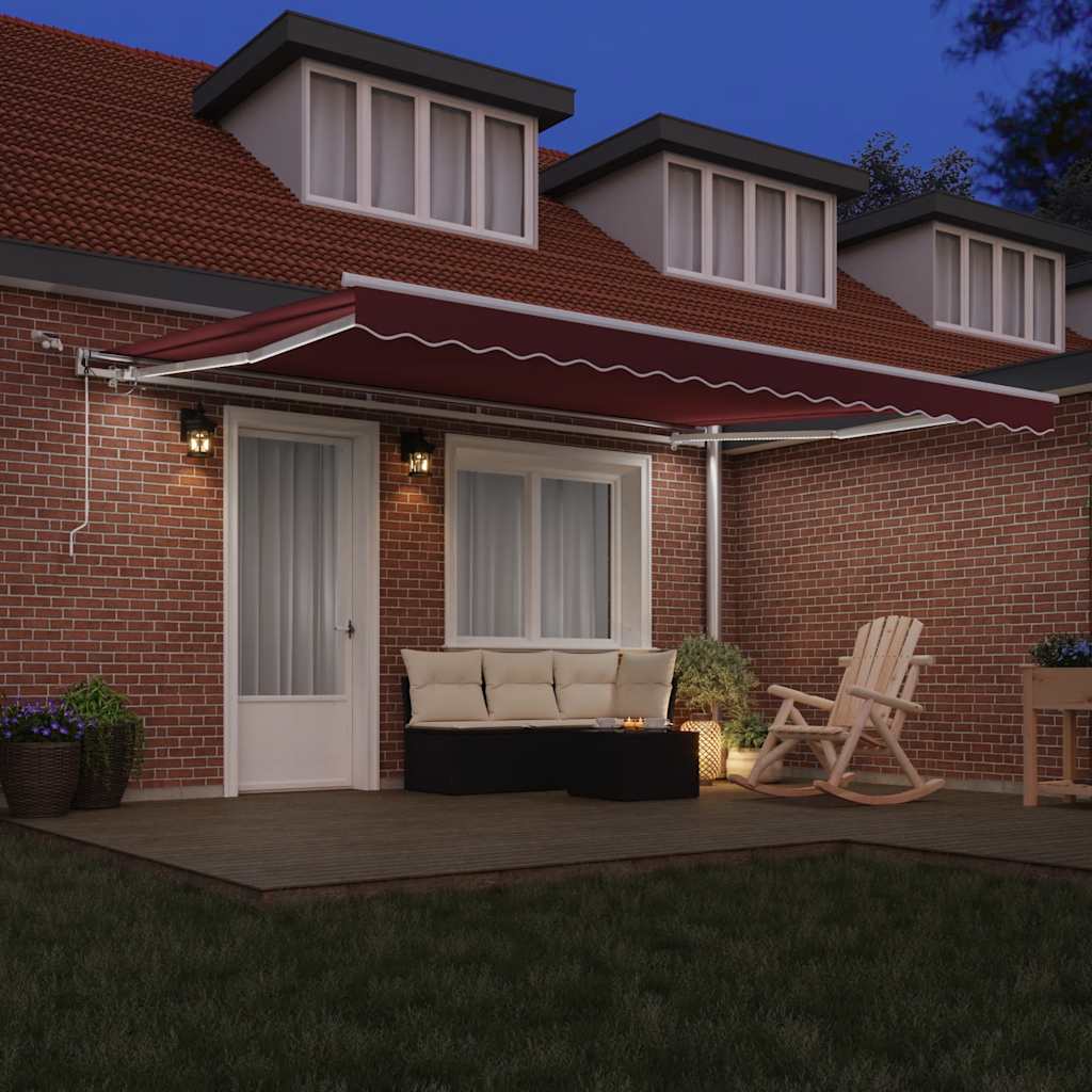 Tenda da Sole Retrattile Automatica con LED Bordò 450x300 cm | homemem39