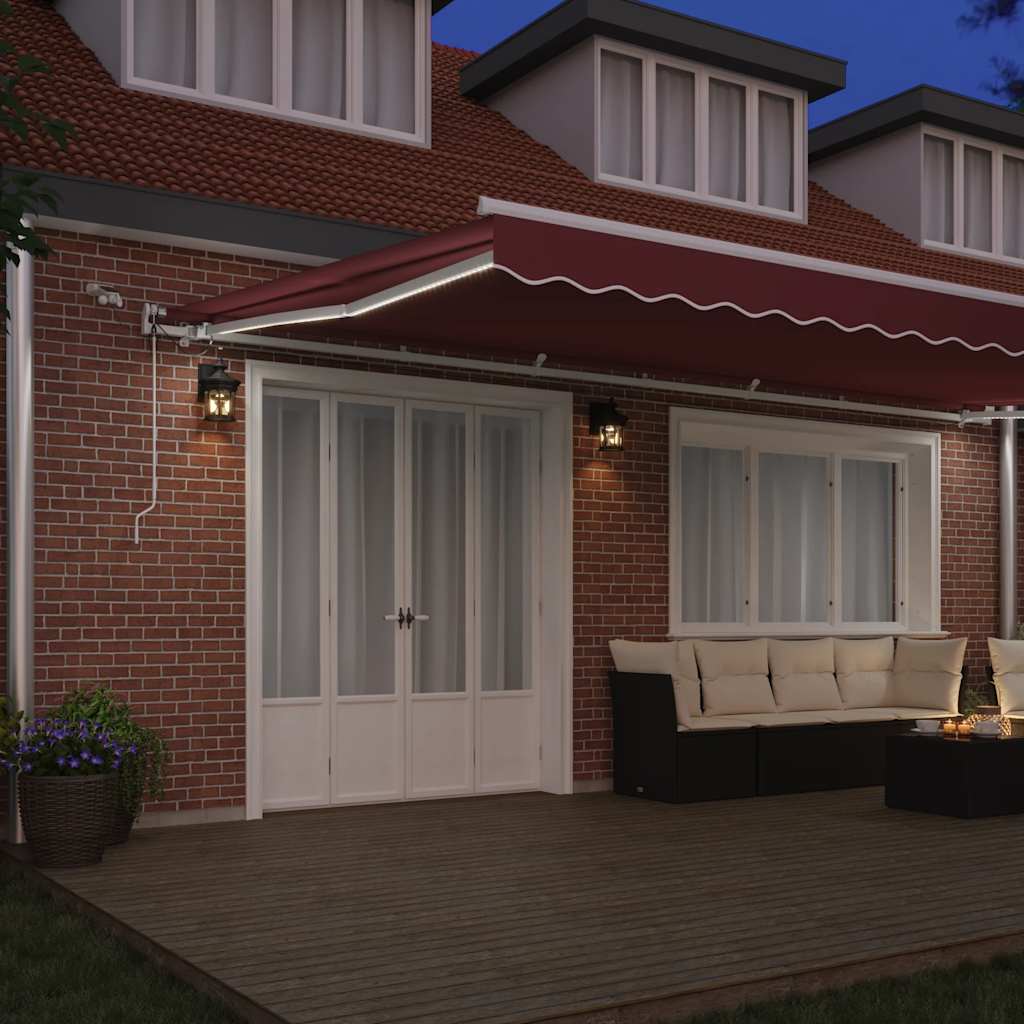 Tenda da Sole Retrattile Automatica con LED Bordò 600x300 cm | homemem39
