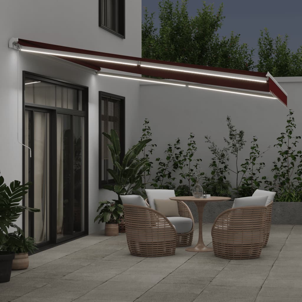 Tenda da Sole Retrattile Manuale con LED Bordò 400x350 cm | homemem39