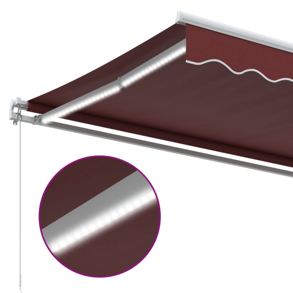 Tenda da Sole Retrattile Manuale con LED Bordò 400x350 cm | homemem39