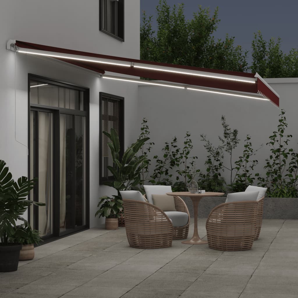 Tenda da Sole Retrattile Manuale con LED Bordò 450x350 cm | homemem39
