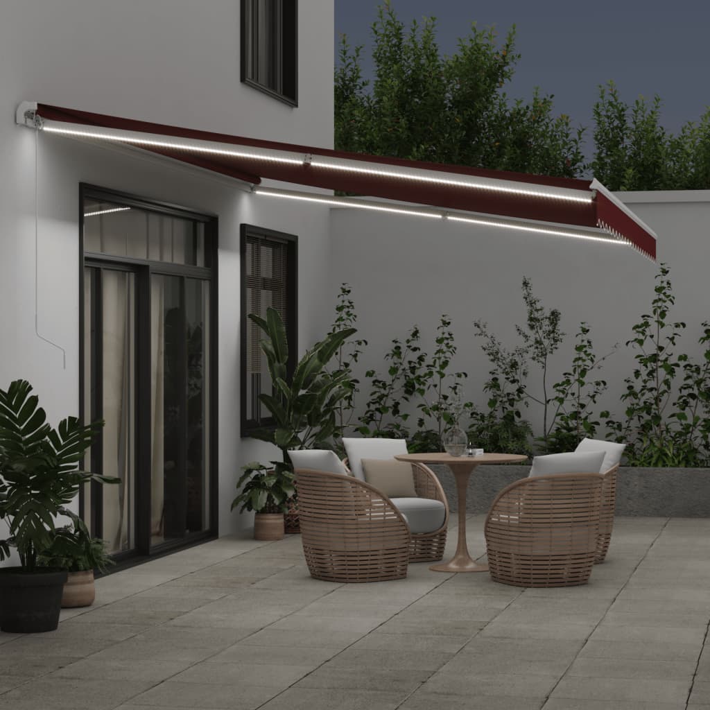 Tenda da Sole Retrattile Manuale con LED Bordò 500x350 cm | homemem39