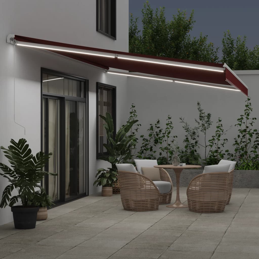 Tenda da Sole Retrattile Manuale con LED Bordò 600x350 cm | homemem39