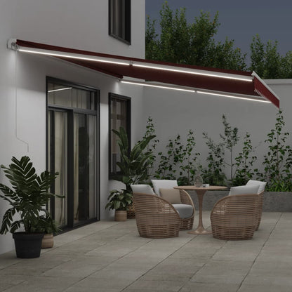Tenda da Sole Retrattile Manuale con LED Bordò 600x350 cm | homemem39