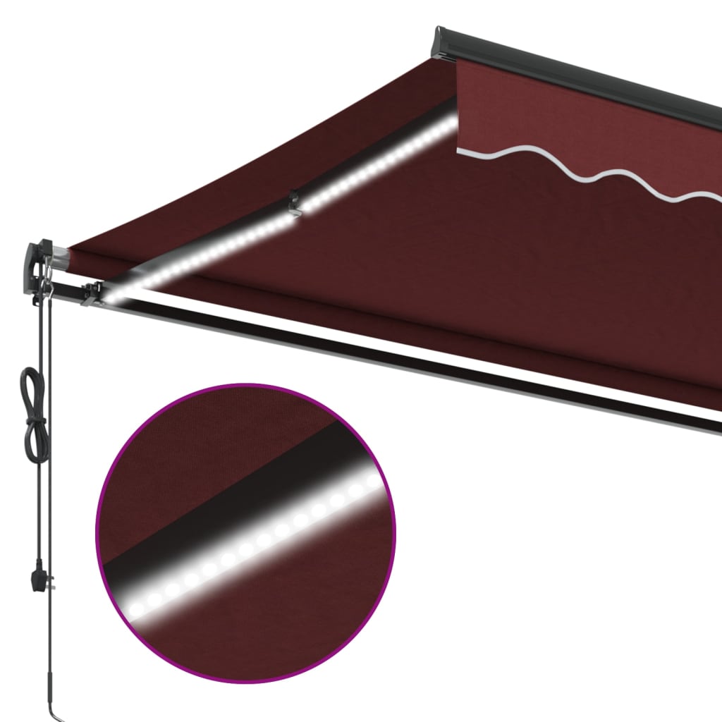 Tenda da Sole Retrattile Automatica con LED Bordò 400x350 cm | homemem39
