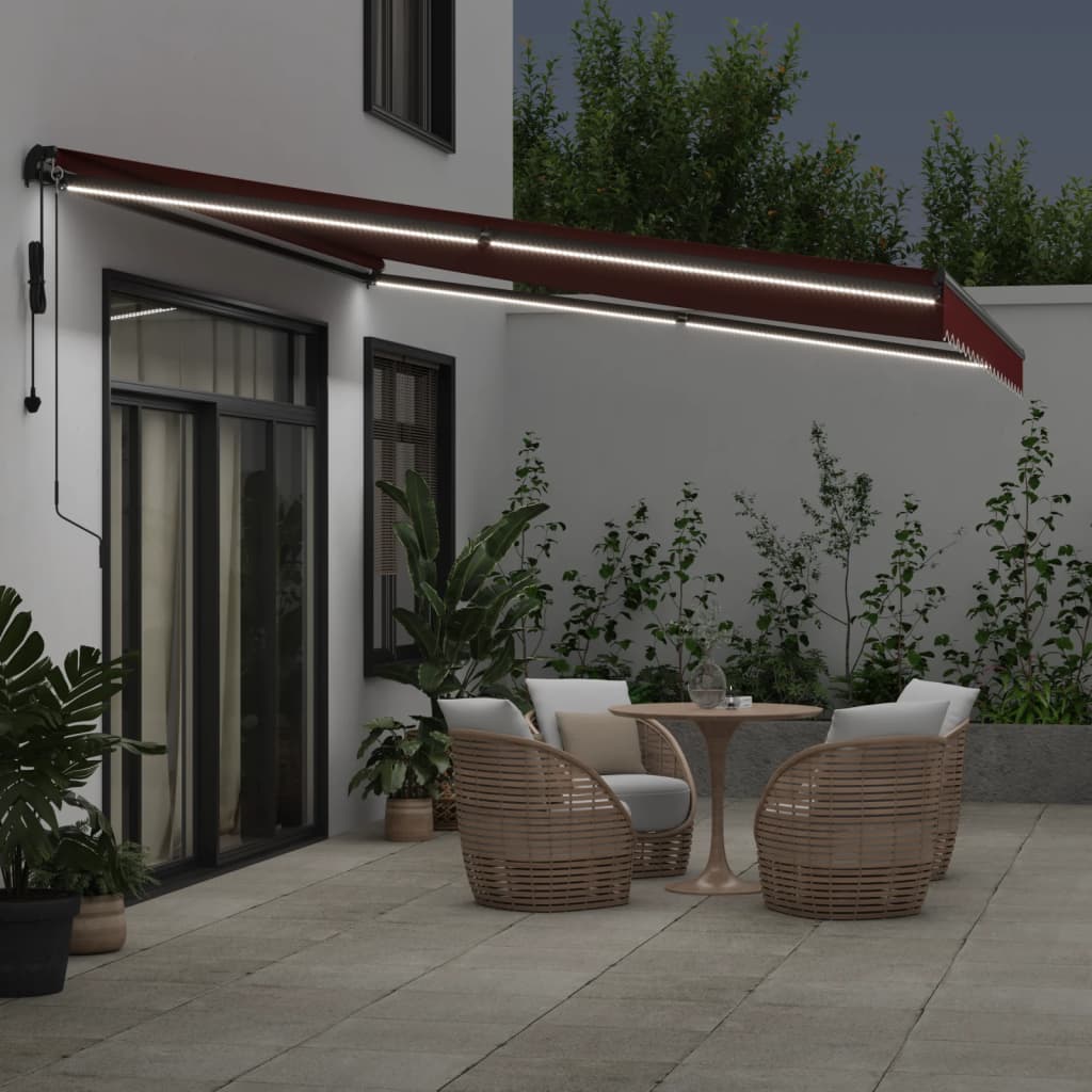 Tenda da Sole Retrattile Automatica con LED Bordò 450x350 cm | homemem39