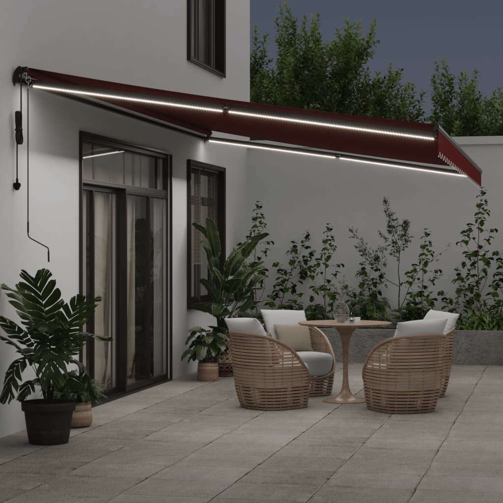 Tenda da Sole Retrattile Automatica con LED Bordò 600x350 cm | homemem39