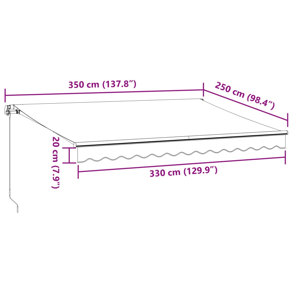 Manuell ausfahrbare Markise mit Bordeaux-LED 350x250 cm