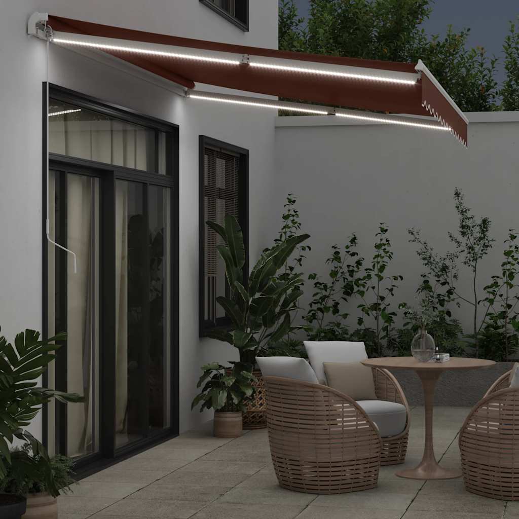 Tenda Retrattile Manuale con LED 350x250 cm Marrone | homemem39