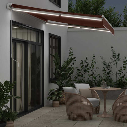Tenda Retrattile Manuale con LED 350x250 cm Marrone | homemem39