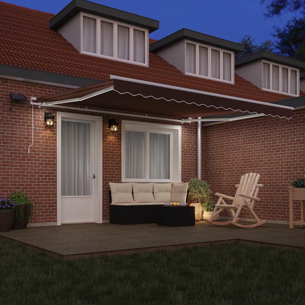 Tenda da Sole Retrattile Manuale con LED Marrone 400x300 cm