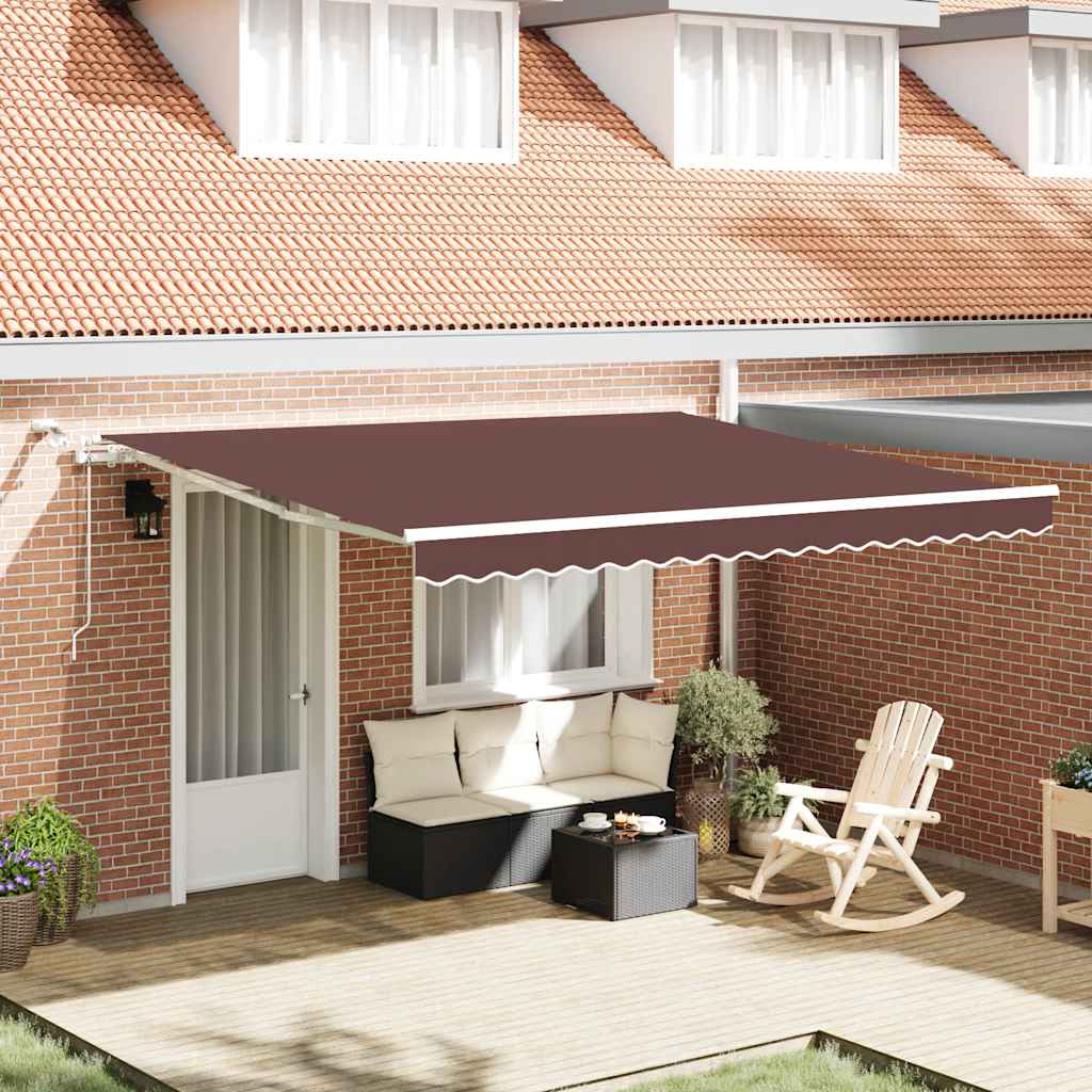Tenda da Sole Retrattile Automatica con LED Marrone