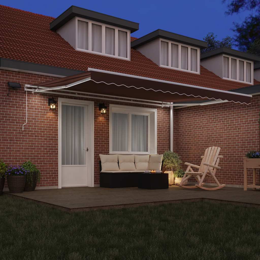 Tenda Retrattile Manuale con LED 450x300 cm Marrone | homemem39