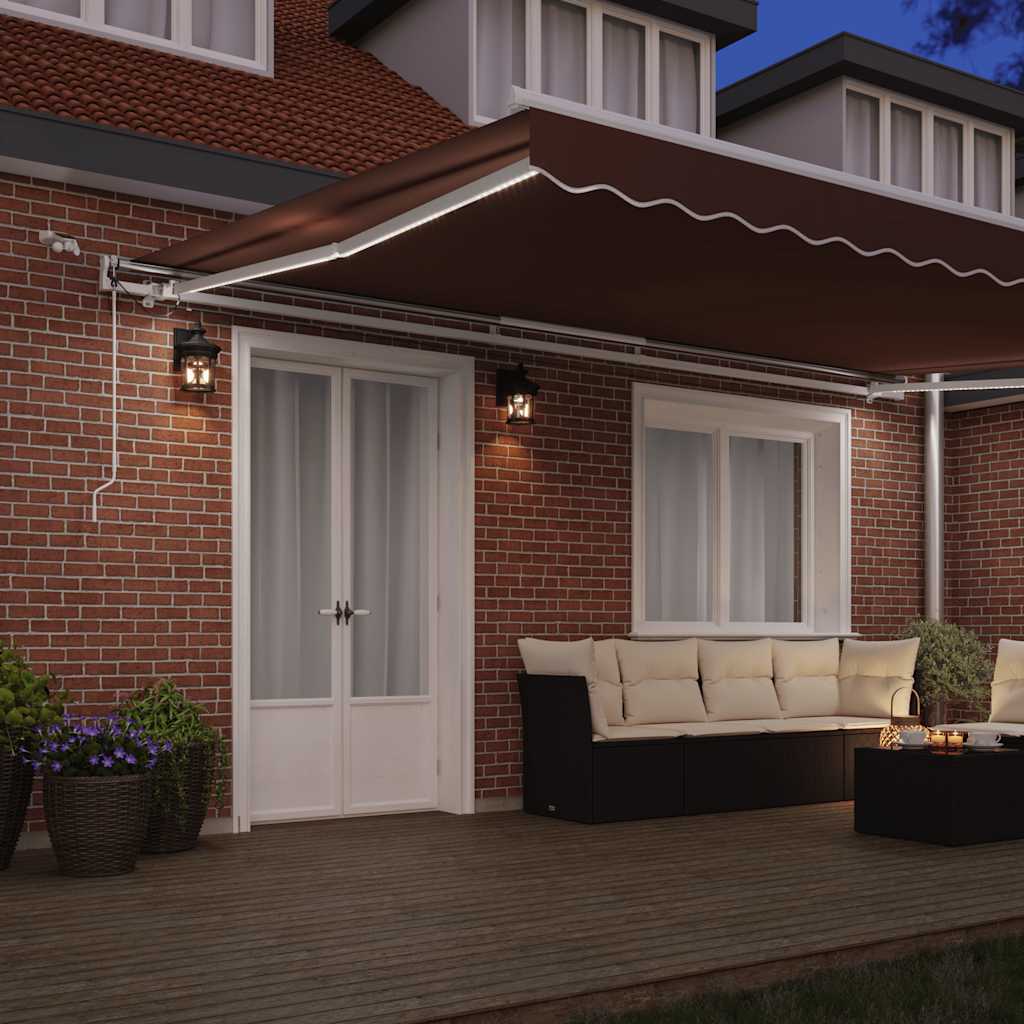 Tenda da Sole Retrattile Automatica con LED Marrone 500x300 cm | homemem39