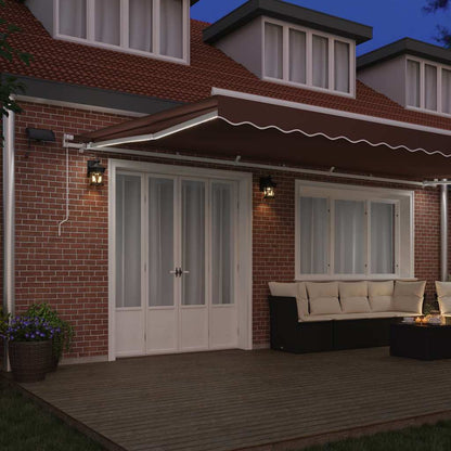 Tenda da Sole Retrattile Manuale con LED Marrone 600x300 cm | homemem39