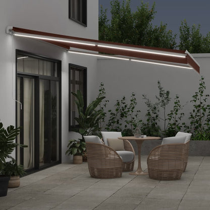 Tenda da Sole Retrattile Manuale con LED Marrone 400x350 cm | homemem39
