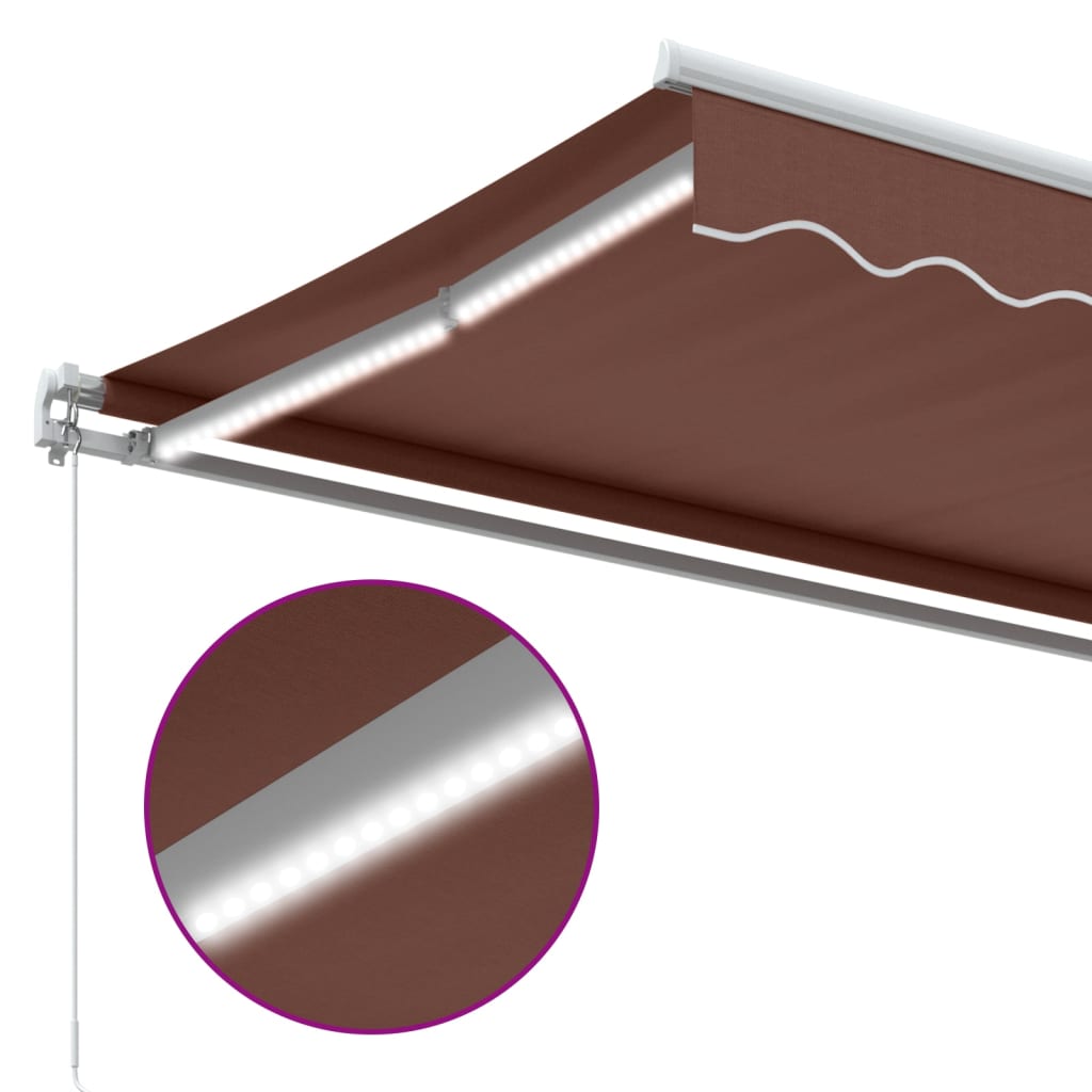 Tenda da Sole Retrattile Manuale con LED Marrone 450x350 cm | homemem39