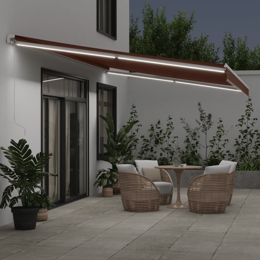 Tenda da Sole Retrattile Manuale con LED Marrone 600x350 cm | homemem39