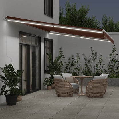 Tenda da Sole Retrattile Manuale con LED Marrone 600x350 cm | homemem39