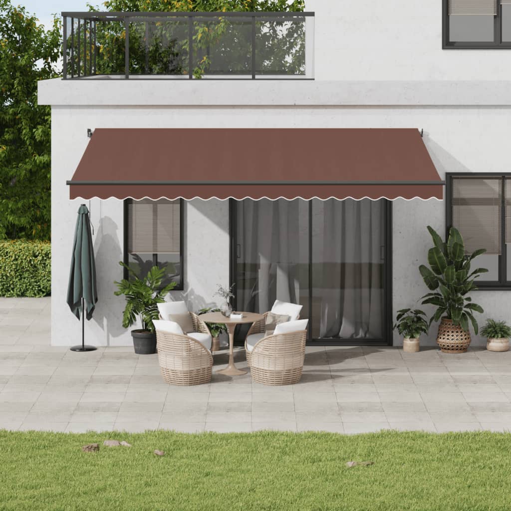 Tenda da Sole Retrattile Manuale con LED Marrone 500x350 cm