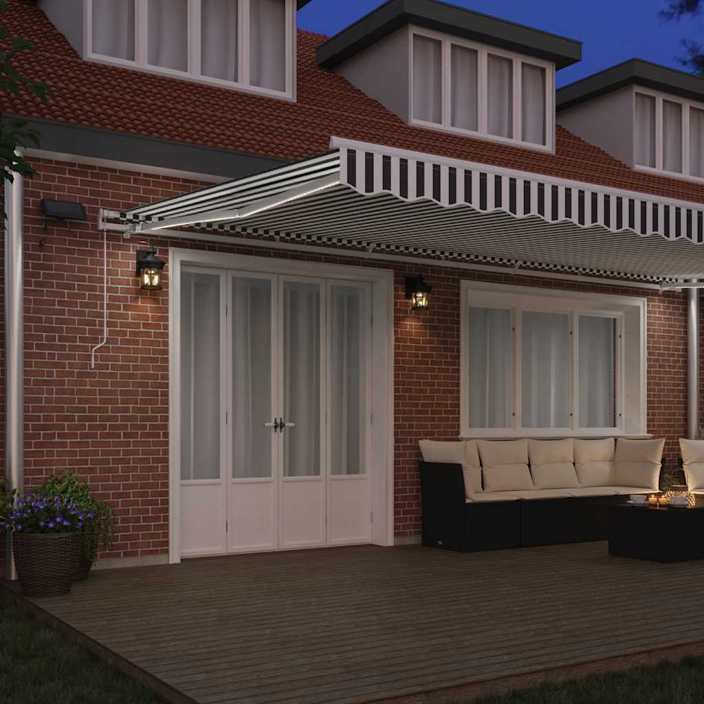 Tenda Retrattile Manuale con LED Antracite e Bianco 600x300 cm | homemem39