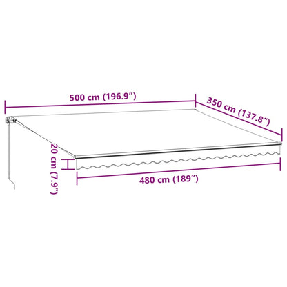 Manuell ausfahrbare Markise mit anthrazitfarbener und weißer LED 500 x 350 cm