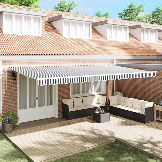 Tenda da Sole Retrattile Manuale Antracite e Bianco 600x300 cm | homemem39