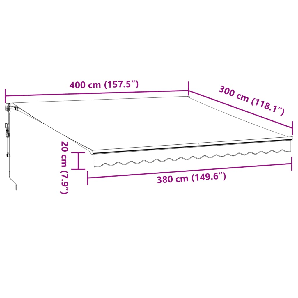 Automatisch einziehbare Markise 400x300 cm Anthrazit und Weiß