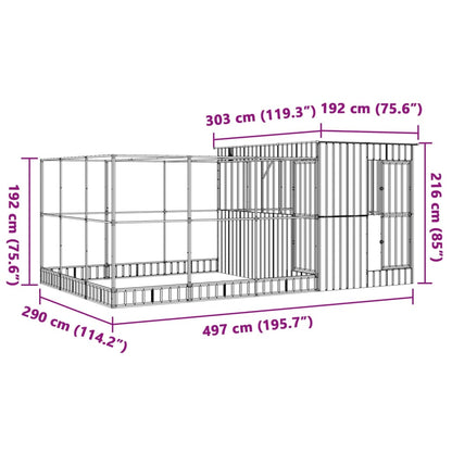 Voliera con Estensione Argento 497x303x216 cm in Acciaio