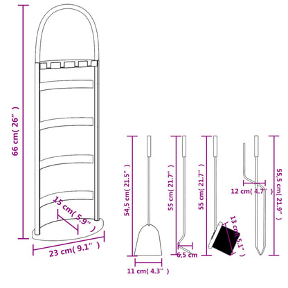 Set Attrezzi per Caminetto 5 pz 23x15x66 cm in Acciaio