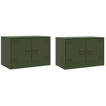 Mobili TV 2 pz Verde Oliva 67x39x44 cm in Acciaio