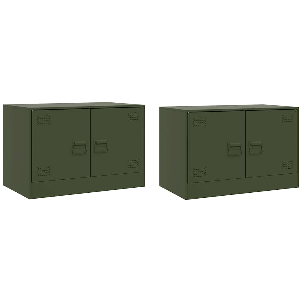 Mobili TV 2 pz Verde Oliva 67x39x44 cm in Acciaio