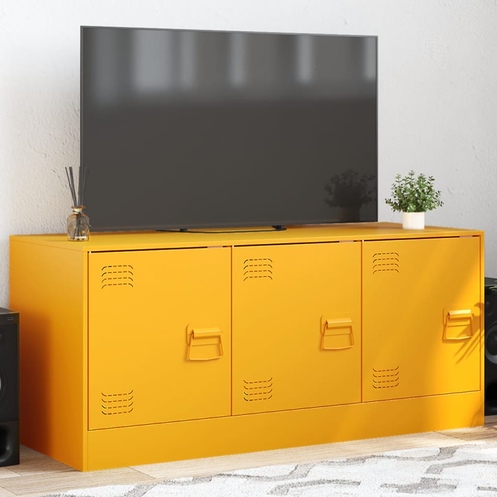 Mobile Porta TV Giallo Senape 99x39x44 cm in Acciaio - homemem39
