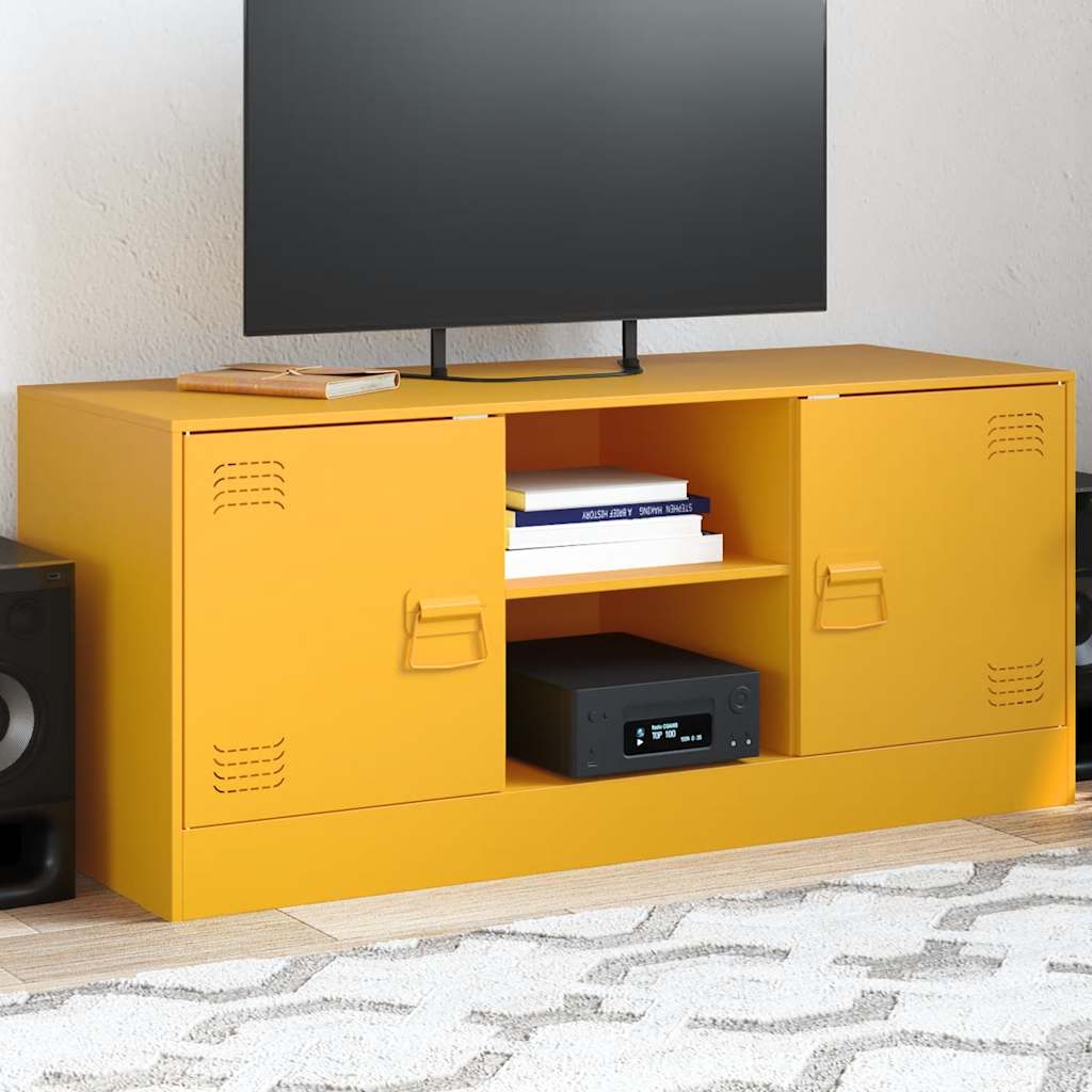 Mobile Porta TV Giallo Senape 99x39x44 cm in Acciaio - homemem39