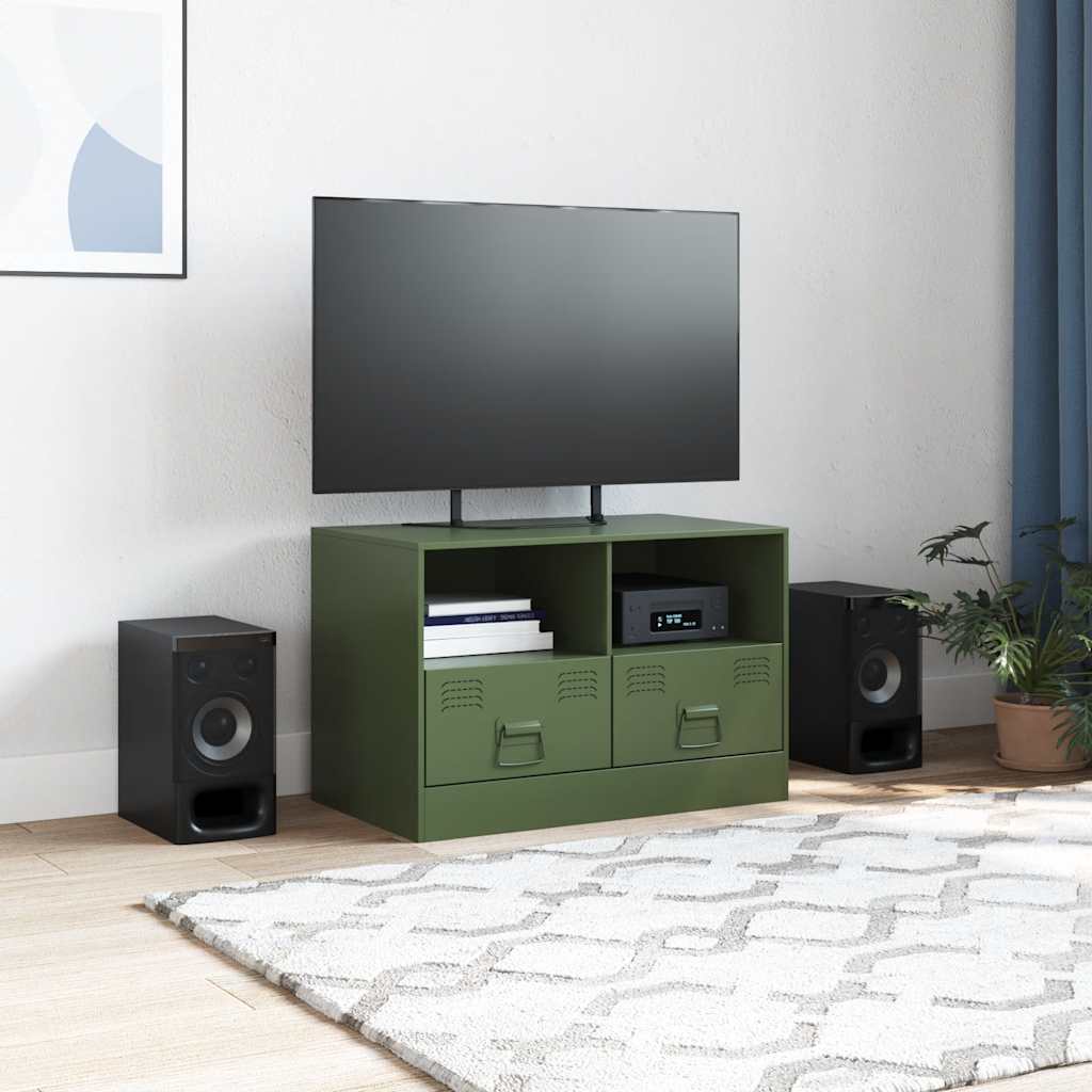 Mobile TV Verde Oliva 67x39x44 cm in Acciaio - homemem39