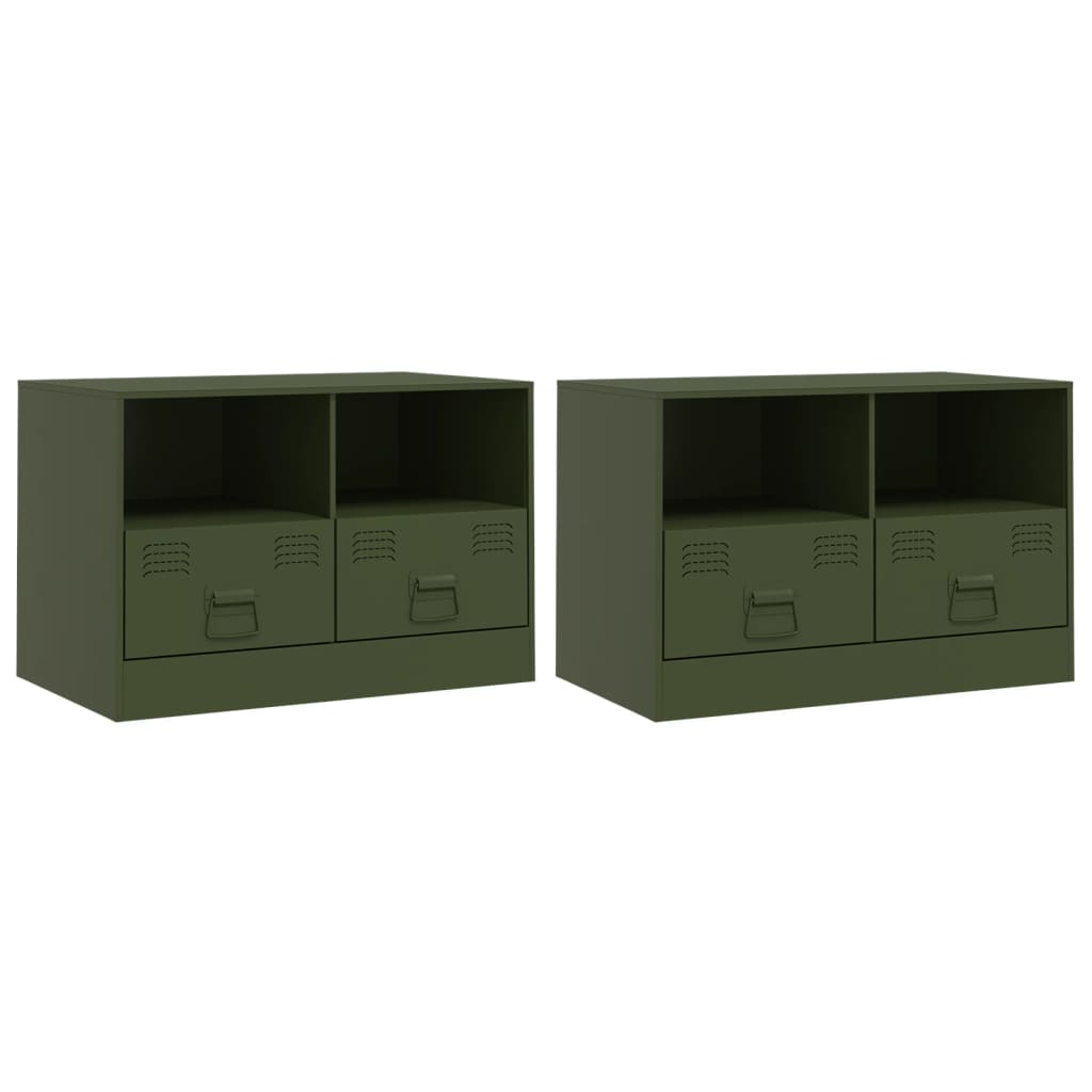 Mobili TV 2 pz Verde Oliva 67x39x44 cm in Acciaio