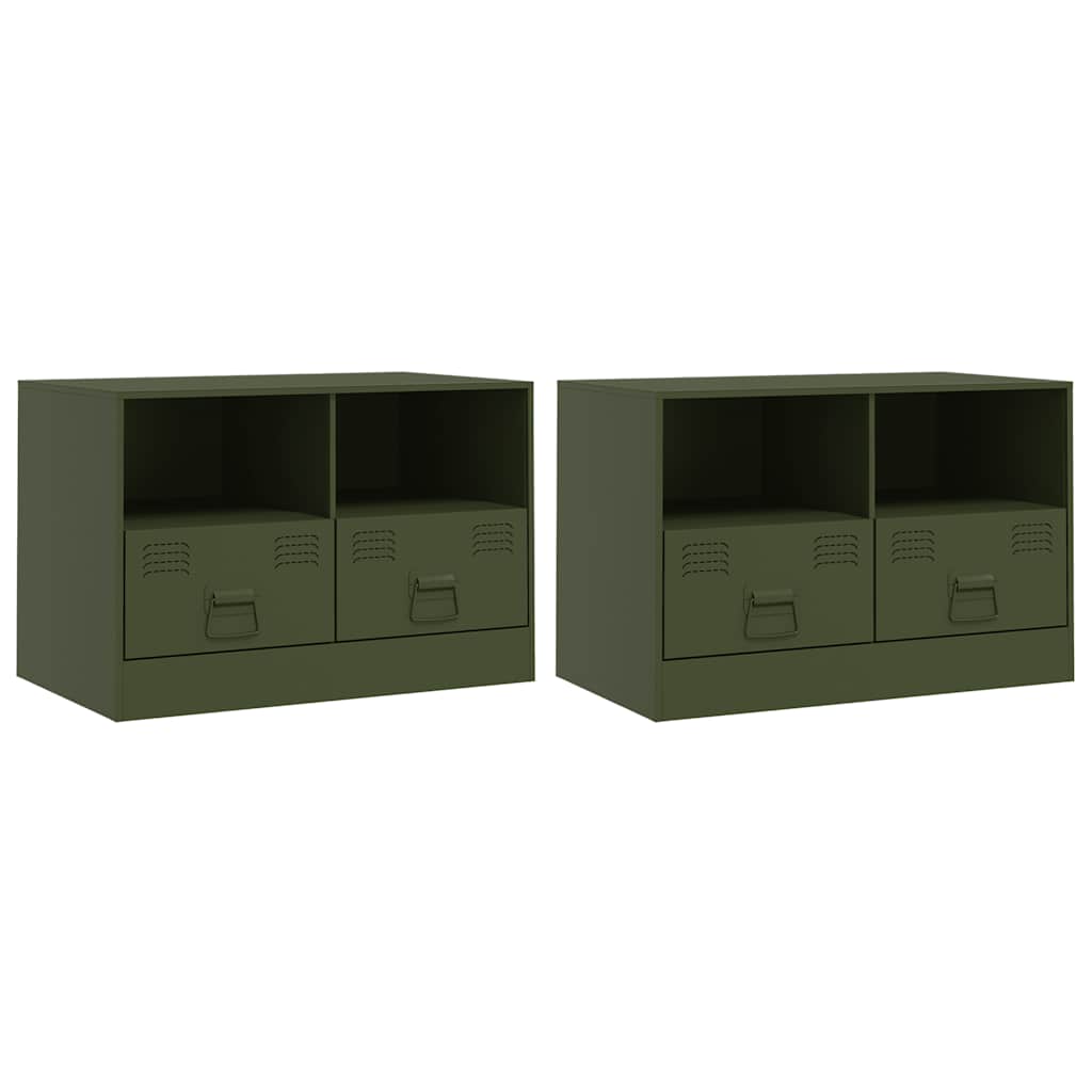Mobili TV 2 pz Verde Oliva 67x39x44 cm in Acciaio