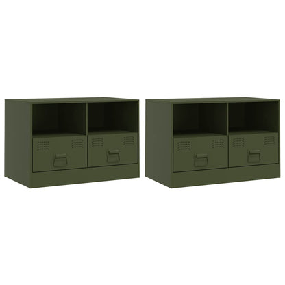 Mobili TV 2 pz Verde Oliva 67x39x44 cm in Acciaio