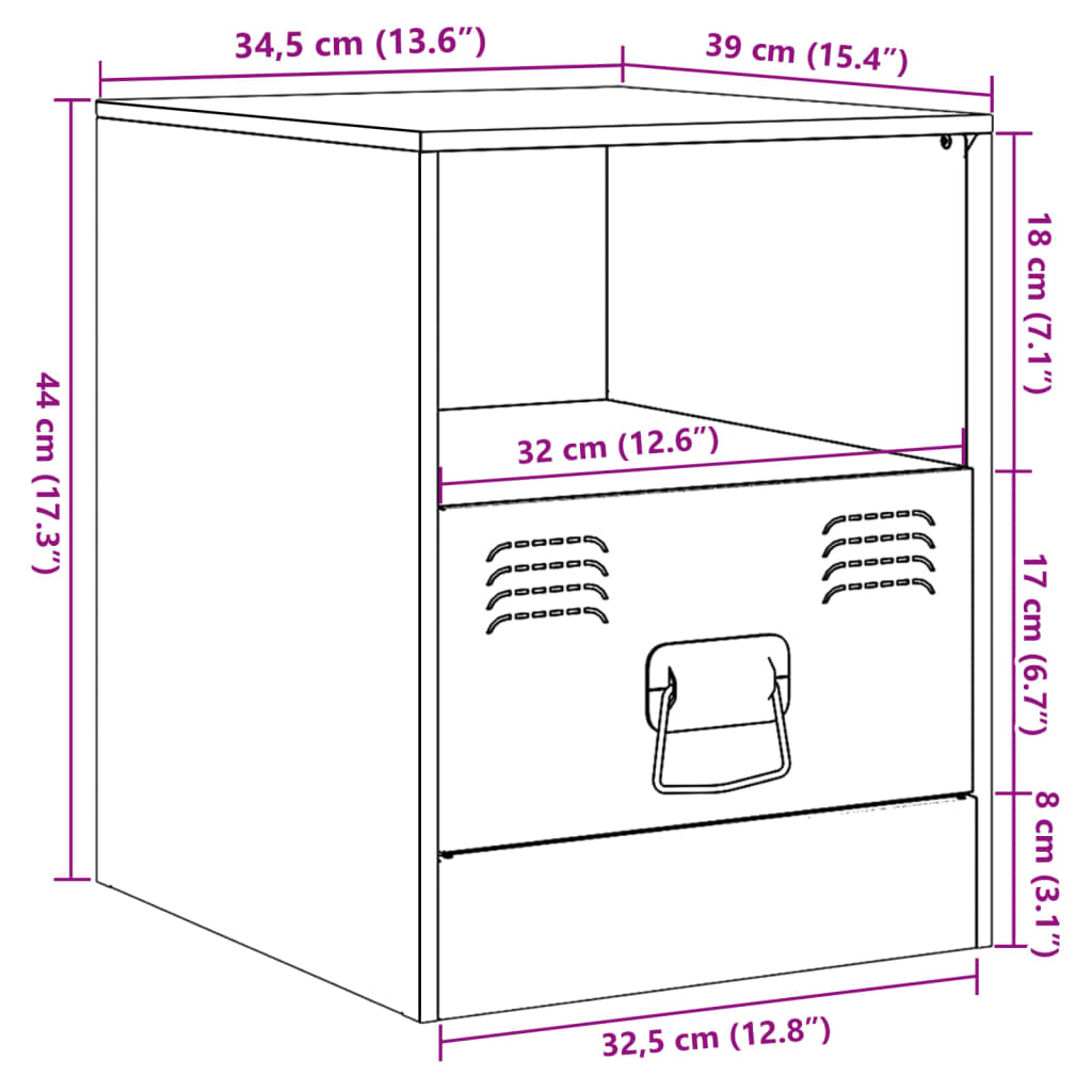 Comodini 2 pz Neri 34,5x39x44 cm in Acciaio