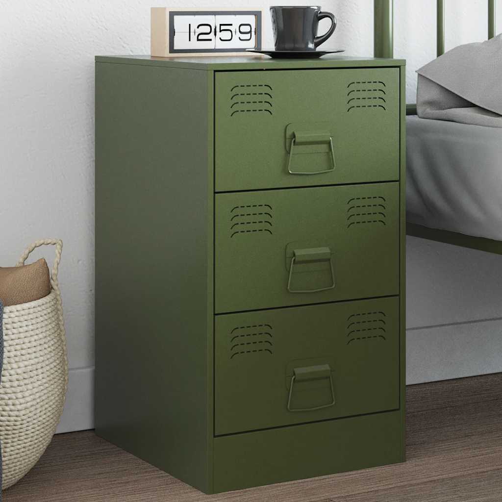 Comodino Verde Oliva 34,5x39x62 cm in Acciaio - homemem39