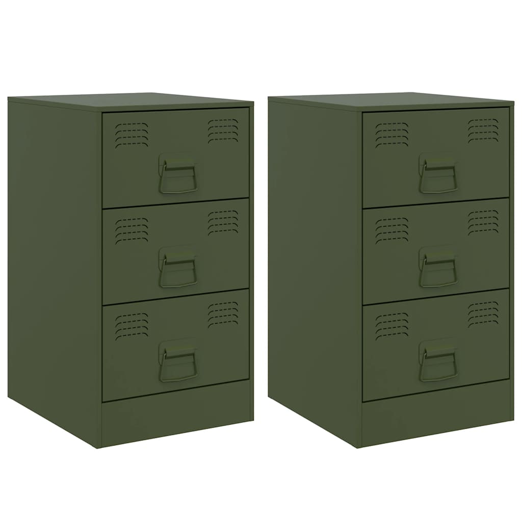 Comodini 2 pz Verde Oliva 34,5x39x62 cm in Acciaio - homemem39