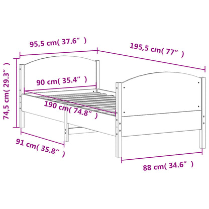 Letto senza Materasso Bianco 90x190 cm in Legno Massello Pino | homemem39