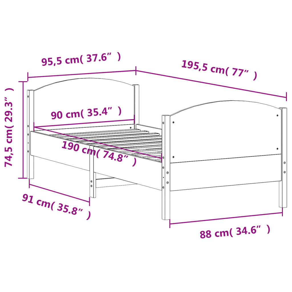 Letto senza Materasso Marrone Cera 90x190 cm in Legno di Pino | homemem39